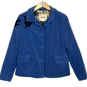 Blue Corduroy Blazer Bazar Deluxe Embroidered Birds Womens 6 Italy Quiet Luxury